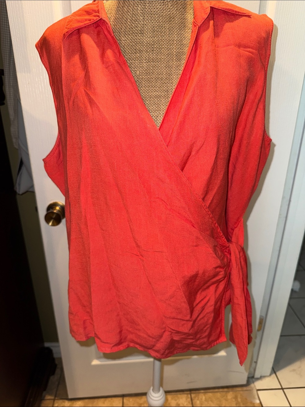 Sleeveless Wrap Blouse in Coral